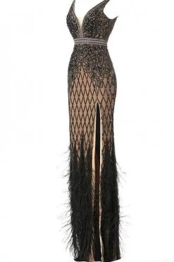 Jovani - 55796 Sleeveless Embellished V-neck Feathered Dress 9 Jovani - 55796 Sleeveless Embellished V-neck Feathered Dress