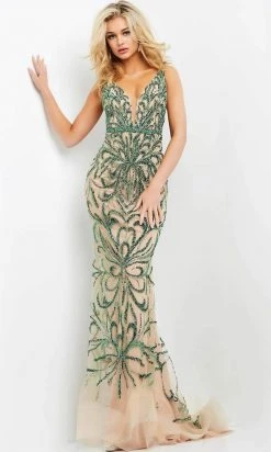Jovani - 60289 Embellished Plunging V Neck Dress