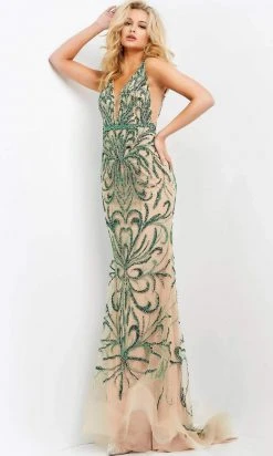 Jovani - 60289 Embellished Plunging V Neck Dress