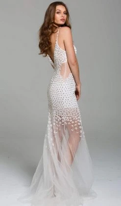 Jovani - 60695 Beaded Plunging V-neck Tulle Trumpet Dress