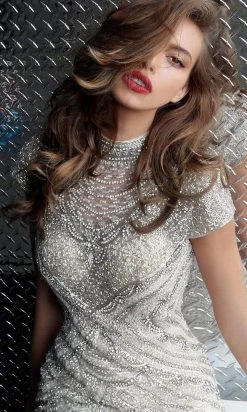 Jovani - 60933 Beaded High Neck Sheath Cocktail Dress