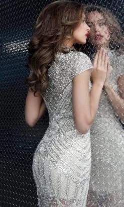 Jovani - 60933 Beaded High Neck Sheath Cocktail Dress