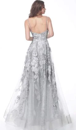 Jovani - 62405 Embroidered Plunging V-Neck A-Line Gown