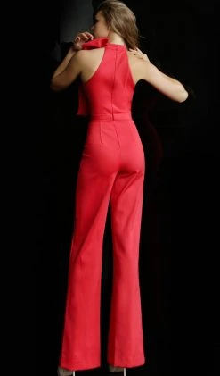 Jovani - 63523 Sleeveless High Neck Jumpsuit With Bow Detail