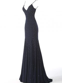 Jovani - 63563 Studded Backless Jersey Trumpet Gown