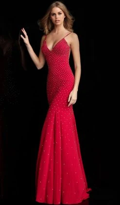 Jovani - 63563 Studded Backless Jersey Trumpet Gown