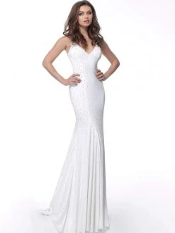 Jovani - 63563 Studded Backless Jersey Trumpet Gown