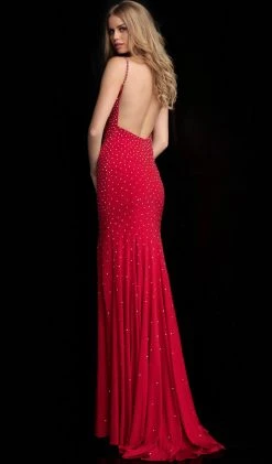 Jovani - 63563 Studded Backless Jersey Trumpet Gown