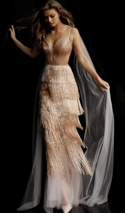 Jovani - 65346 Long Fringe Deep V-neck Tiered Sheath Dress 7 Jovani - 65346 Long Fringe Deep V-neck Tiered Sheath Dress