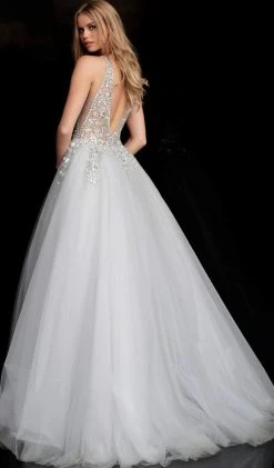 Jovani - 65379 Crystal Embellished Plunging V-neck Ballgown