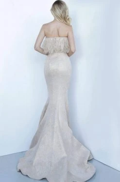 Jovani - 66240 Strapless Feathered Straight Neck Mermaid Dress