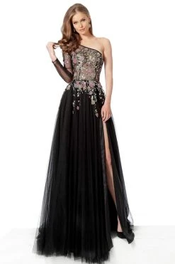 Jovani - 66344 Asymmetric Sequined A-Line Dress