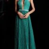 Jovani - 68090 Embellished Halter Pleated A-line Dress
