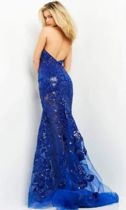 Jovani - 8110 Halter V-Neck Sequin Illusion Evening Gown
