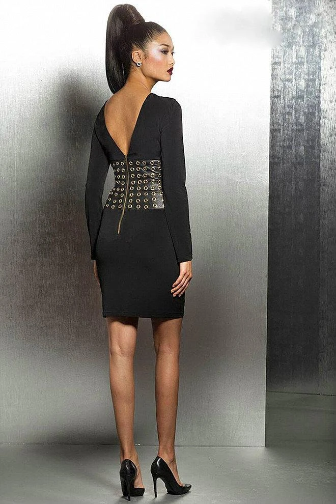 Jovani - Long Sleeve Cocktail Dress With Grommets M307 4 Jovani - Long Sleeve Cocktail Dress With Grommets M307