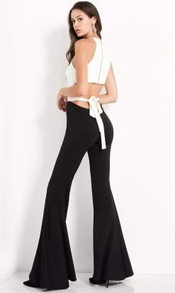 Jovani - M02807 Keyhole Halter Flared Jumpsuit