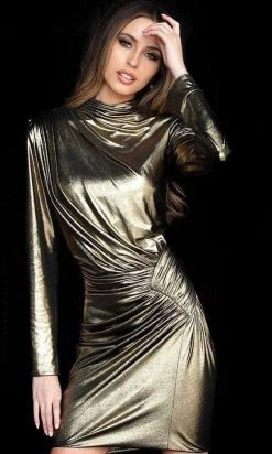 Jovani - M1702 High Neck Metallic Sheath Dress 6 Jovani - M1702 High Neck Metallic Sheath Dress