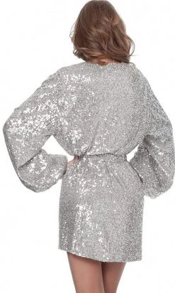 Jovani - M3612 Sequined Deep V-Neck Wrap Dress