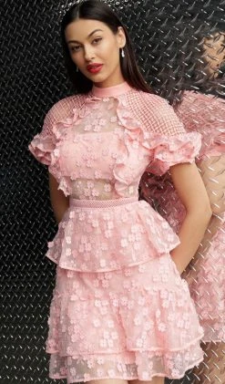 Jovani - M61446 Floral Applique Layered A-line Cocktail Dress