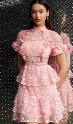 Jovani - M61446 Floral Applique Layered A-line Cocktail Dress 12 Jovani - M61446 Floral Applique Layered A-line Cocktail Dress