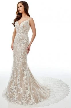 Lo'Adoro Bridal By Rachel Allan - M755 Plunging V Neck Lace Tule Gown