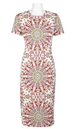 London Times - T2918M Medallion Floral Print Midi Sheath Dress Party Dresses