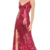 Mac Duggal - 10737 Sequined V Neck Long Sheath Dress