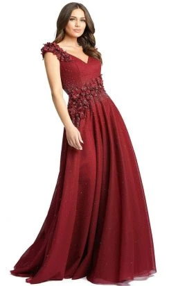 Mac Duggal - 11152 Floral Applique V Neck A-Line Gown
