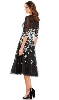 Mac Duggal - 11161 Tea Length Floral Appliqued Dress