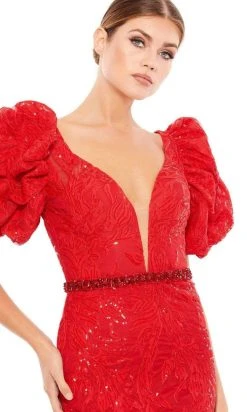 Mac Duggal - 12421 Puff Sleeve Sequined Lace Gown