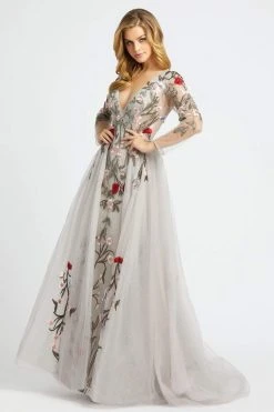 Mac Duggal - 20125D Floral Embroidered Evening Dress With Overskirt - 1 Pc Gray Multi In Size 8 Available