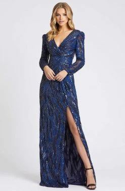 Mac Duggal - 4635R Long Dynasty Sleeve Sequined High Slit Gown