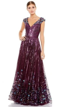 Mac Duggal - 5223 3D Floral Accent Sequin Embellished A-Line Gown