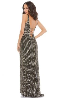 Mac Duggal - 5232 Sequin-Stripe High Slit Dress