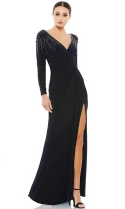 Mac Duggal 55715 - Long Sleeved Embellished Shoulders Jersey Dress