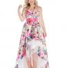 Mac Duggal - 66389F Strapless Floral Print High Low Gown 2 Mac Duggal - 66389F Strapless Floral Print High Low Gown