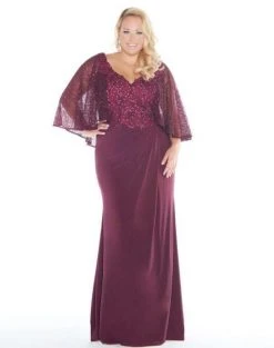 Mac Duggal - 77308F Embellished Cape-like V-neck Sheath Dress