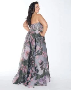 Mac Duggal - 77390F Floral Print Strapless A-line Gown