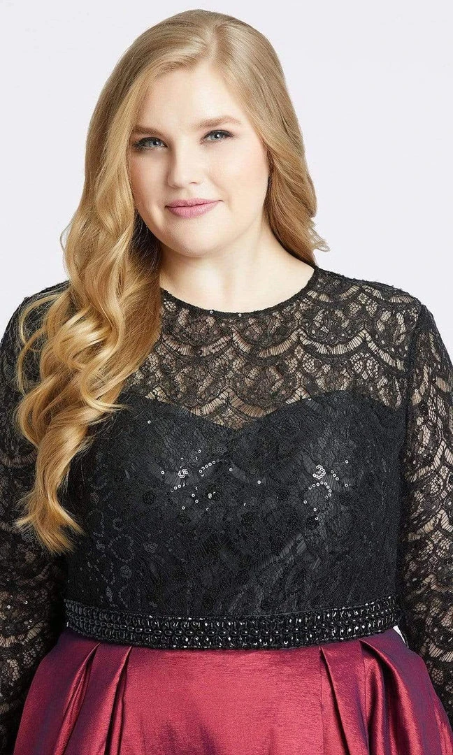 Mac Duggal - 77473F Sequined Lace Long Sleeve Satin Ballgown 6 Mac Duggal - 77473F Sequined Lace Long Sleeve Satin Ballgown