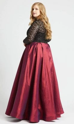 Mac Duggal - 77473F Sequined Lace Long Sleeve Satin Ballgown