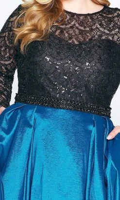 Mac Duggal - 77473F Sequined Lace Long Sleeve Satin Ballgown 15 Mac Duggal - 77473F Sequined Lace Long Sleeve Satin Ballgown