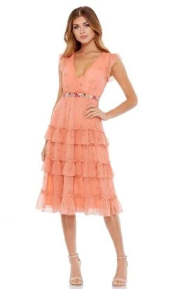 Mac Duggal - 9081 V Neck Floral Knee Length Dress