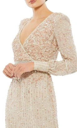 Mac Duggal - 93593 Sequined V Neck Midi Column Dress