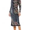 Mac Duggal 93624 - Floral Beadwork Long Sleeved Midi Dress 1 Mac Duggal 93624 - Floral Beadwork Long Sleeved Midi Dress