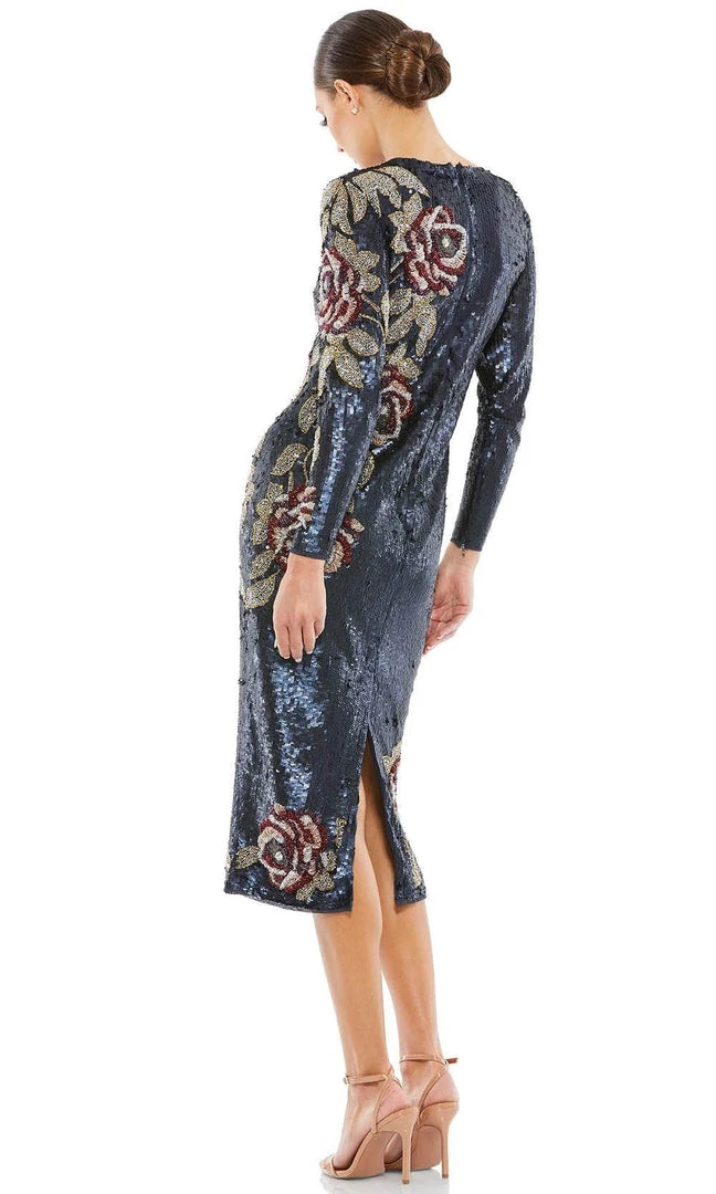 Mac Duggal 93624 - Floral Beadwork Long Sleeved Midi Dress 4 Mac Duggal 93624 - Floral Beadwork Long Sleeved Midi Dress
