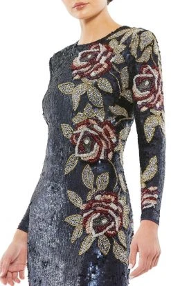 Mac Duggal 93624 - Floral Beadwork Long Sleeved Midi Dress 7 Mac Duggal 93624 - Floral Beadwork Long Sleeved Midi Dress