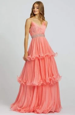 Mac Duggal Ballgowns - 48857H V Neck Beaded Waist Three-Tiered Gown 9 Mac Duggal Ballgowns - 48857H V Neck Beaded Waist Three-Tiered Gown