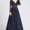 Mac Duggal Ballgowns - 67113H Embellished Long Sleeve V-neck Ballgown 2 Mac Duggal Ballgowns - 67113H Embellished Long Sleeve V-neck Ballgown