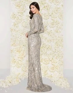 Mac Duggal - Beaded V-Neck Long Sleeves Sheath Gown 4578D - 1 Pc Midnight Blue In Size 16 Available 6 Mac Duggal - Beaded V-Neck Long Sleeves Sheath Gown 4578D - 1 Pc Midnight Blue In Size 16 Available