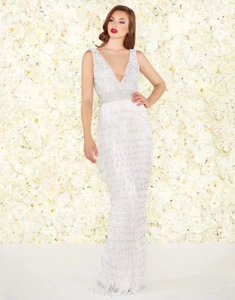 Mac Duggal Black White Red - 4904R Embellished V-neck Fitted Dress 3 Mac Duggal Black White Red - 4904R Embellished V-neck Fitted Dress